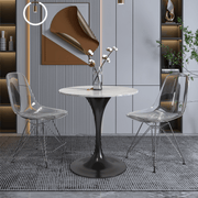Verve Round Dining Table with MDF/Sintered Stone/Resin Tabletop in Black Stainless Steel Pedestal Base Sintered Stone 27 Inch White Dining Table Leisuremod
