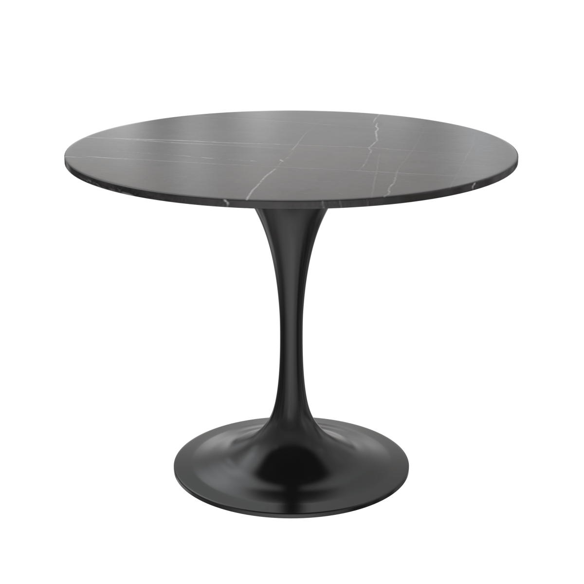 Verve Round Dining Table with MDF/Sintered Stone/Resin Tabletop in Black Stainless Steel Pedestal Base Sintered Stone 36 Inch Black Dining Table Leisuremod