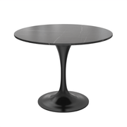Verve Round Dining Table with MDF/Sintered Stone/Resin Tabletop in Black Stainless Steel Pedestal Base Sintered Stone 36 Inch Black Dining Table Leisuremod