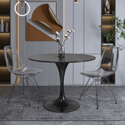 Verve Round Dining Table with MDF/Sintered Stone/Resin Tabletop in Black Stainless Steel Pedestal Base Sintered Stone 36 Inch Black Dining Table Leisuremod