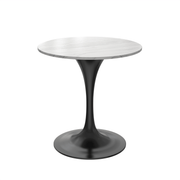 Verve Round Dining Table with MDF/Sintered Stone/Resin Tabletop in Black Stainless Steel Pedestal Base Sintered Stone 27 Inch White Dining Table Leisuremod