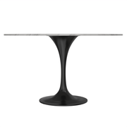 Verve Round Dining Table with MDF/Sintered Stone/Resin Tabletop in Black Stainless Steel Pedestal Base Sintered Stone 48 Inch White Dining Table Leisuremod