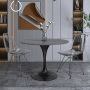 Verve Round Dining Table with MDF/Sintered Stone/Resin Tabletop in Black Stainless Steel Pedestal Base Sintered Stone 36 Inch Grey Dining Table Leisuremod
