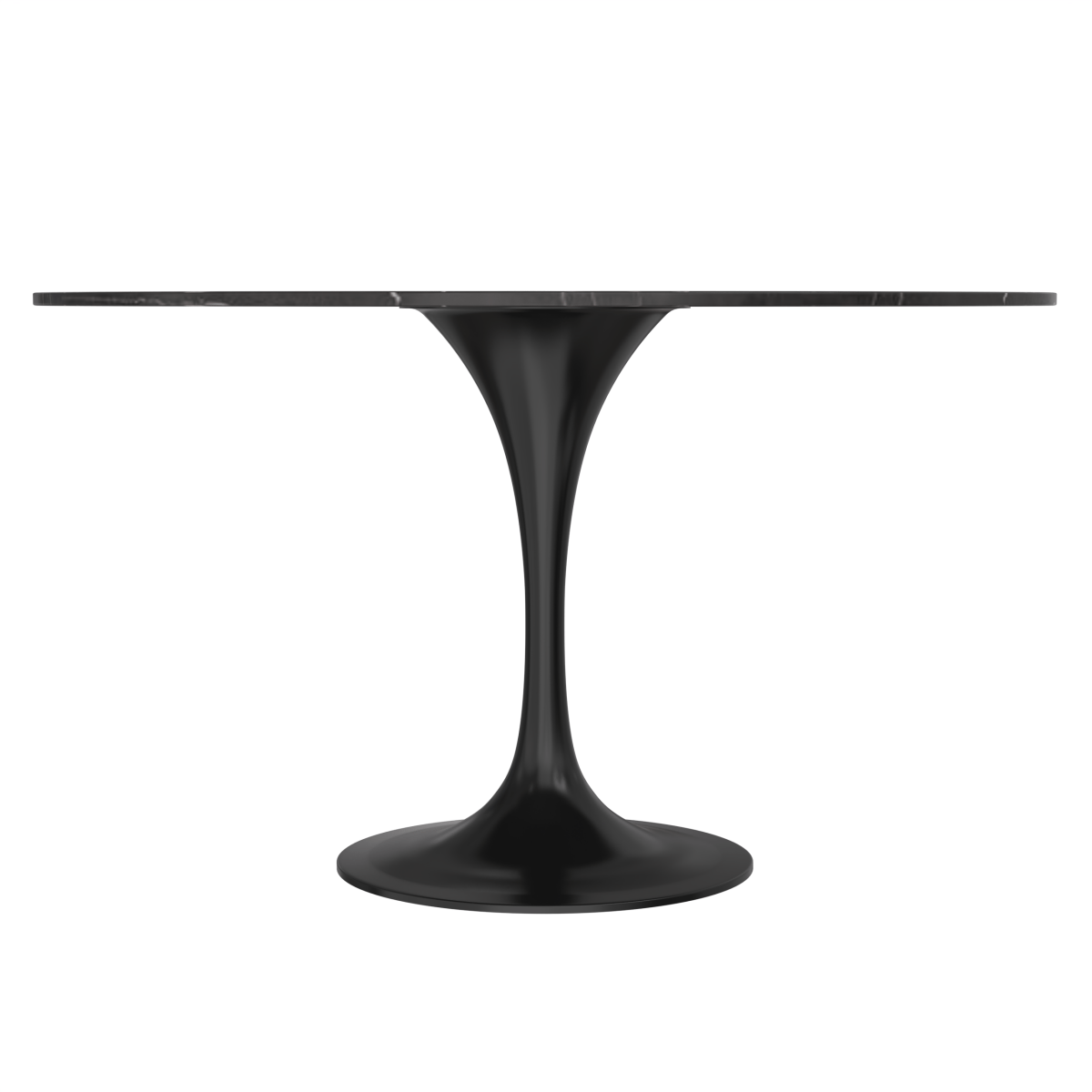 Verve Round Dining Table with MDF/Sintered Stone/Resin Tabletop in Black Stainless Steel Pedestal Base Sintered Stone 48 Inch Black Dining Table Leisuremod