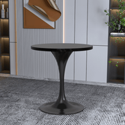 Verve Round Dining Table with MDF/Sintered Stone/Resin Tabletop in Black Stainless Steel Pedestal Base MDF 27 Inch Black Dining Table Leisuremod