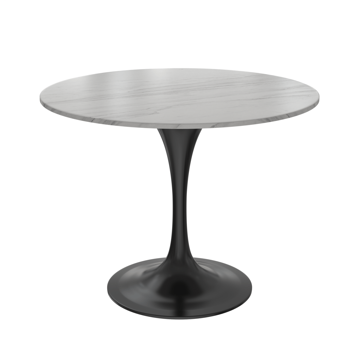 Verve Round Dining Table with MDF/Sintered Stone/Resin Tabletop in Black Stainless Steel Pedestal Base Sintered Stone 36 Inch White Dining Table Leisuremod