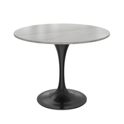 Verve Round Dining Table with MDF/Sintered Stone/Resin Tabletop in Black Stainless Steel Pedestal Base Sintered Stone 36 Inch White Dining Table Leisuremod