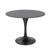 Verve Round Dining Table with MDF/Sintered Stone/Resin Tabletop in Black Stainless Steel Pedestal Base Sintered Stone 36 Inch Grey Dining Table Leisuremod