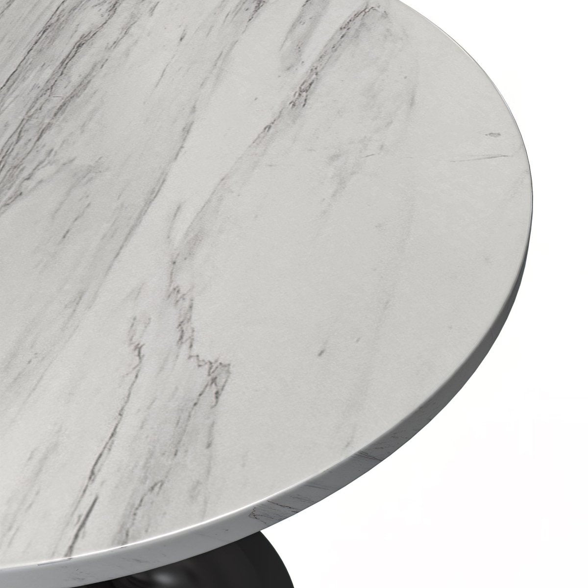 Verve Round Dining Table with MDF/Sintered Stone/Resin Tabletop in Black Stainless Steel Pedestal Base Resin 36 Inch White Resin Dining Table Leisuremod