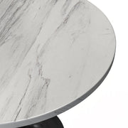 Verve Round Dining Table with MDF/Sintered Stone/Resin Tabletop in Black Stainless Steel Pedestal Base Resin 36 Inch White Resin Dining Table Leisuremod
