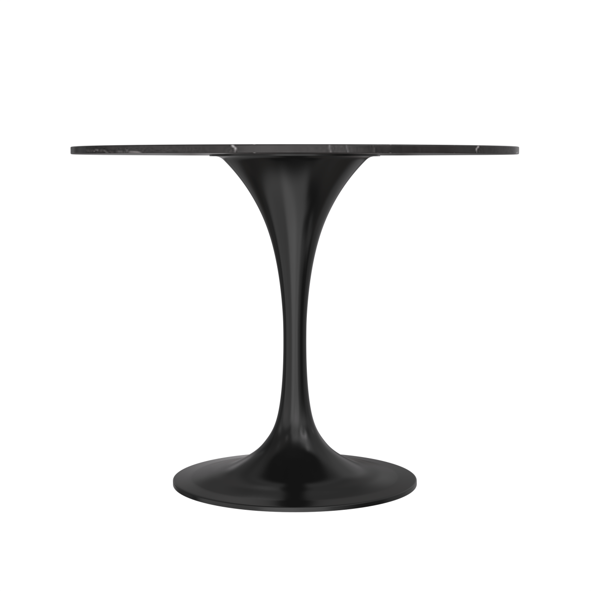 Verve Round Dining Table with MDF/Sintered Stone/Resin Tabletop in Black Stainless Steel Pedestal Base Sintered Stone 36 Inch Black Dining Table Leisuremod