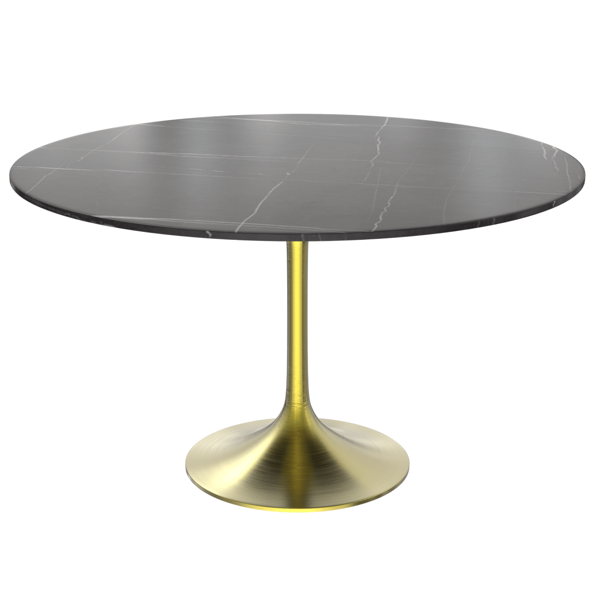 Verve Round Dining Table with MDF/Sintered Stone/Resin Tabletop in Gold Stainless Steel Pedestal Base Sintered Stone 48 Inch Black Dining Table Leisuremod