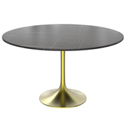 Verve Round Dining Table with MDF/Sintered Stone/Resin Tabletop in Gold Stainless Steel Pedestal Base Sintered Stone 48 Inch Black Dining Table Leisuremod
