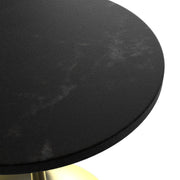 Verve Round Dining Table with MDF/Sintered Stone/Resin Tabletop in Gold Stainless Steel Pedestal Base MDF 27 Inch Black Dining Table Leisuremod