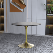 Verve Round Dining Table with MDF/Sintered Stone/Resin Tabletop in Gold Stainless Steel Pedestal Base Sintered Stone 36 Inch Black Dining Table Leisuremod