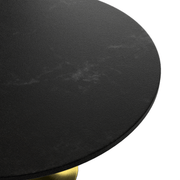 Verve Round Dining Table with MDF/Sintered Stone/Resin Tabletop in Gold Stainless Steel Pedestal Base MDF 48 Inch Black Dining Table Leisuremod