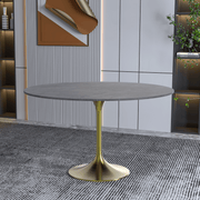 Verve Round Dining Table with MDF/Sintered Stone/Resin Tabletop in Gold Stainless Steel Pedestal Base Sintered Stone 48 Inch Grey Dining Table Leisuremod