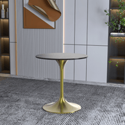 Verve Round Dining Table with MDF/Sintered Stone/Resin Tabletop in Gold Stainless Steel Pedestal Base Sintered Stone 27 Inch Black Dining Table Leisuremod
