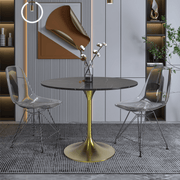 Verve Round Dining Table with MDF/Sintered Stone/Resin Tabletop in Gold Stainless Steel Pedestal Base Sintered Stone 36 Inch Black Dining Table Leisuremod