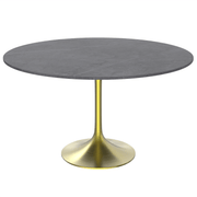 Verve Round Dining Table with MDF/Sintered Stone/Resin Tabletop in Gold Stainless Steel Pedestal Base Sintered Stone 48 Inch Grey Dining Table Leisuremod