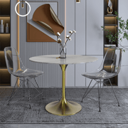 Verve Round Dining Table with MDF/Sintered Stone/Resin Tabletop in Gold Stainless Steel Pedestal Base Sintered Stone 36 Inch White Dining Table Leisuremod