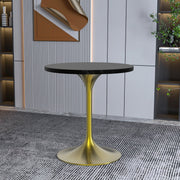 Verve Round Dining Table with MDF/Sintered Stone/Resin Tabletop in Gold Stainless Steel Pedestal Base MDF 27 Inch Black Dining Table Leisuremod