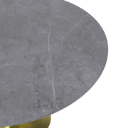 Verve Round Dining Table with MDF/Sintered Stone/Resin Tabletop in Gold Stainless Steel Pedestal Base Sintered Stone 48 Inch Grey Dining Table Leisuremod