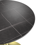 Verve Round Dining Table with MDF/Sintered Stone/Resin Tabletop in Gold Stainless Steel Pedestal Base Sintered Stone 27 Inch Black Dining Table Leisuremod