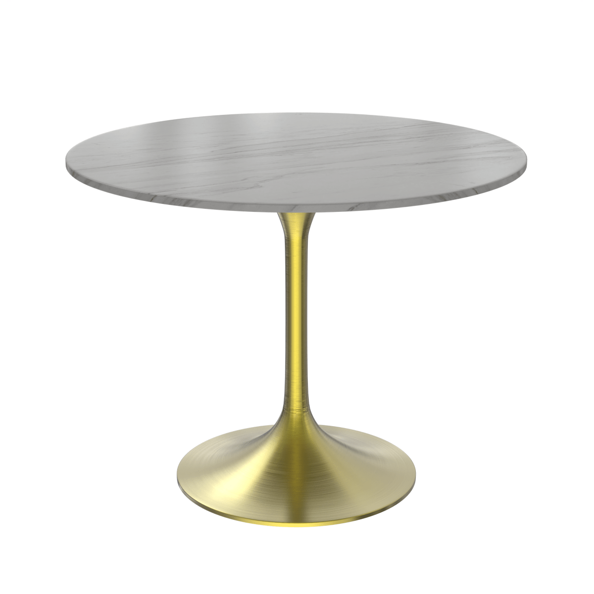 Verve Round Dining Table with MDF/Sintered Stone/Resin Tabletop in Gold Stainless Steel Pedestal Base Sintered Stone 36 Inch White Dining Table Leisuremod
