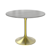 Verve Round Dining Table with MDF/Sintered Stone/Resin Tabletop in Gold Stainless Steel Pedestal Base Sintered Stone 36 Inch White Dining Table Leisuremod