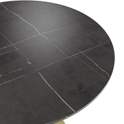 Verve Round Dining Table with MDF/Sintered Stone/Resin Tabletop in Gold Stainless Steel Pedestal Base Sintered Stone 36 Inch Black Dining Table Leisuremod