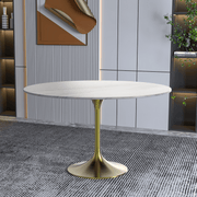 Verve Round Dining Table with MDF/Sintered Stone/Resin Tabletop in Gold Stainless Steel Pedestal Base Sintered Stone 48 Inch White Dining Table Leisuremod