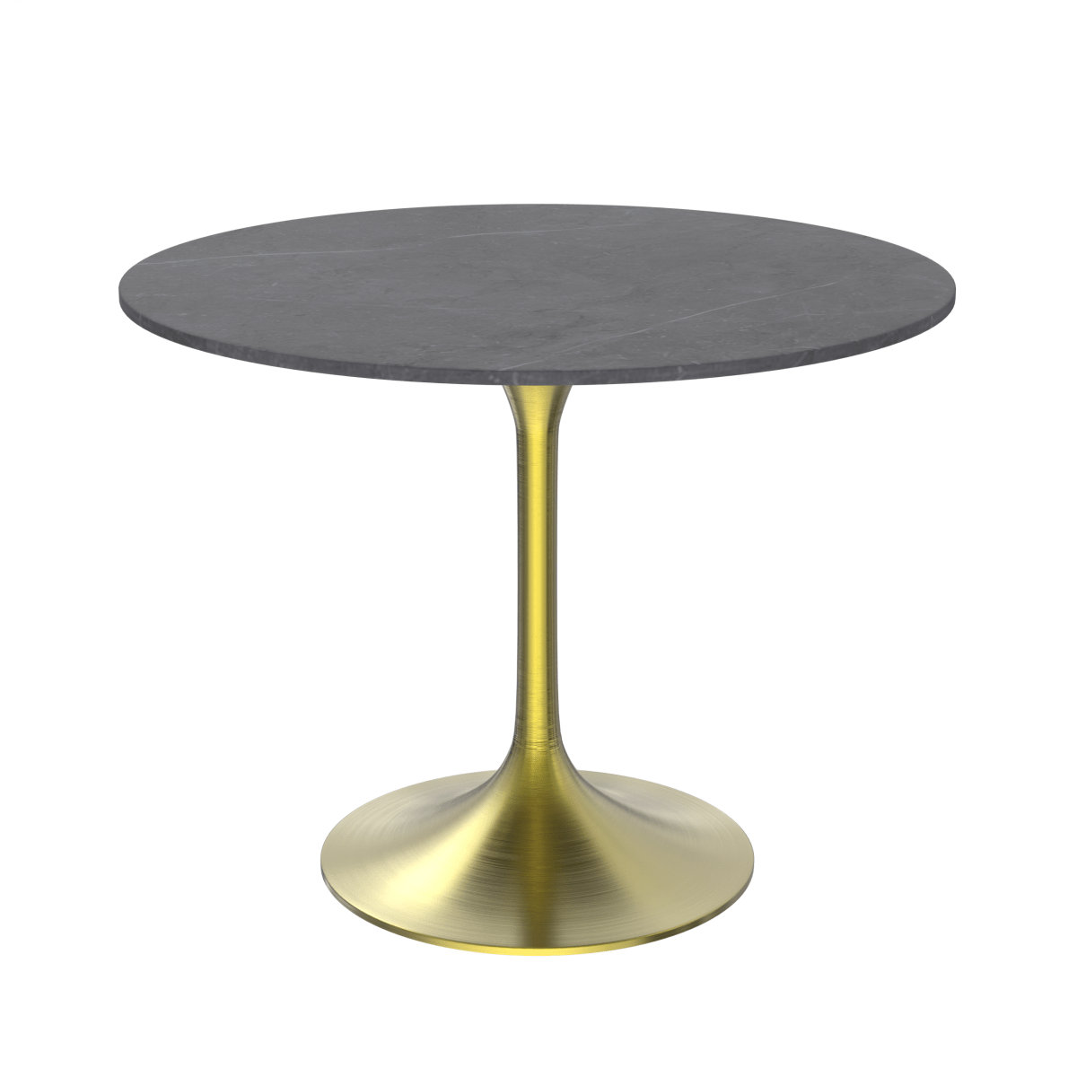 Verve Round Dining Table with MDF/Sintered Stone/Resin Tabletop in Gold Stainless Steel Pedestal Base Sintered Stone 36 Inch Grey Dining Table Leisuremod