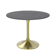 Verve Round Dining Table with MDF/Sintered Stone/Resin Tabletop in Gold Stainless Steel Pedestal Base Sintered Stone 36 Inch Grey Dining Table Leisuremod