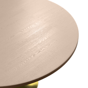 Verve Round Dining Table with MDF/Sintered Stone/Resin Tabletop in Gold Stainless Steel Pedestal Base MDF 48 Inch Natural Wood Dining Table Leisuremod