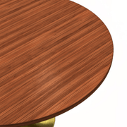 Verve Round Dining Table with MDF/Sintered Stone/Resin Tabletop in Gold Stainless Steel Pedestal Base MDF 48 Inch Cognac Brown Dining Table Leisuremod