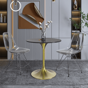 Verve Round Dining Table with MDF/Sintered Stone/Resin Tabletop in Gold Stainless Steel Pedestal Base Sintered Stone 27 Inch Black Dining Table Leisuremod