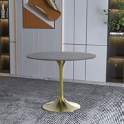 Verve Round Dining Table with MDF/Sintered Stone/Resin Tabletop in Gold Stainless Steel Pedestal Base Sintered Stone 36 Inch Grey Dining Table Leisuremod