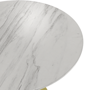 Verve Round Dining Table with MDF/Sintered Stone/Resin Tabletop in Gold Stainless Steel Pedestal Base Sintered Stone 36 Inch White Dining Table Leisuremod