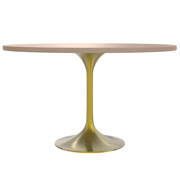 Verve Round Dining Table with MDF/Sintered Stone/Resin Tabletop in Gold Stainless Steel Pedestal Base MDF 48 Inch Natural Wood Dining Table Leisuremod