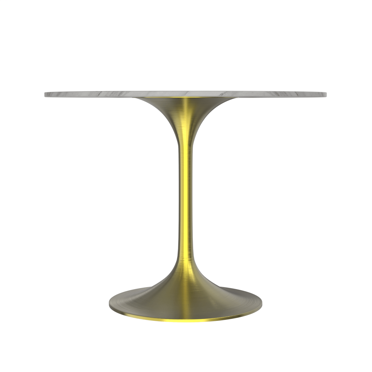 Verve Round Dining Table with MDF/Sintered Stone/Resin Tabletop in Gold Stainless Steel Pedestal Base Sintered Stone 36 Inch White Dining Table Leisuremod