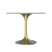 Verve Round Dining Table with MDF/Sintered Stone/Resin Tabletop in Gold Stainless Steel Pedestal Base Sintered Stone 36 Inch White Dining Table Leisuremod