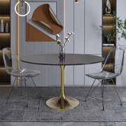 Verve Round Dining Table with MDF/Sintered Stone/Resin Tabletop in Gold Stainless Steel Pedestal Base Sintered Stone 48 Inch Black Dining Table Leisuremod