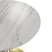 Verve Round Dining Table with MDF/Sintered Stone/Resin Tabletop in Gold Stainless Steel Pedestal Base Sintered Stone 27 Inch White Dining Table Leisuremod