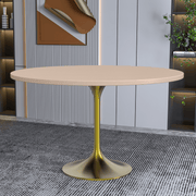 Verve Round Dining Table with MDF/Sintered Stone/Resin Tabletop in Gold Stainless Steel Pedestal Base MDF 48 Inch Natural Wood Dining Table Leisuremod
