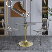 Verve Round Dining Table with MDF/Sintered Stone/Resin Tabletop in Gold Stainless Steel Pedestal Base Sintered Stone 27 Inch Grey Dining Table Leisuremod