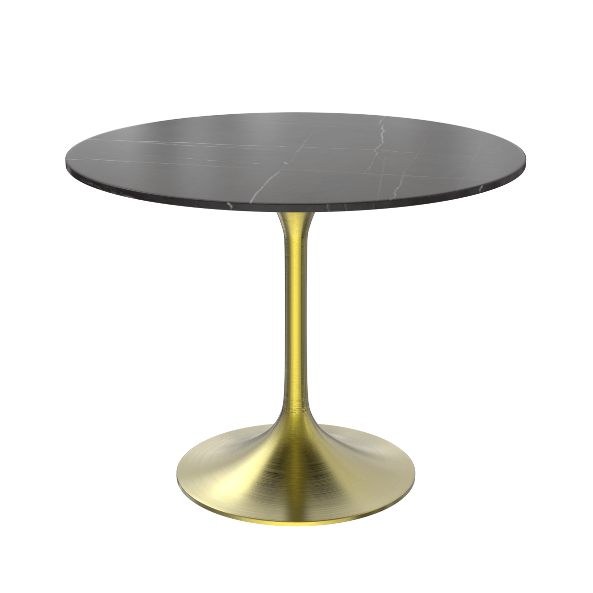 Verve Round Dining Table with MDF/Sintered Stone/Resin Tabletop in Gold Stainless Steel Pedestal Base Sintered Stone 36 Inch Black Dining Table Leisuremod