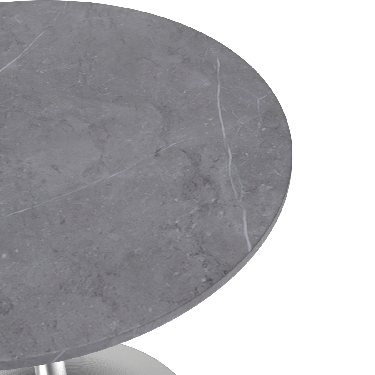 Verve Round Dining Table with MDF/Sintered Stone/Resin Tabletop in Silver Stainless Steel Pedestal Base Sintered Stone 27 Inch Grey Dining Table Leisuremod