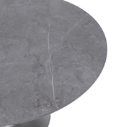 Verve Round Dining Table with MDF/Sintered Stone/Resin Tabletop in Silver Stainless Steel Pedestal Base Sintered Stone 48 Inch Grey Dining Table Leisuremod