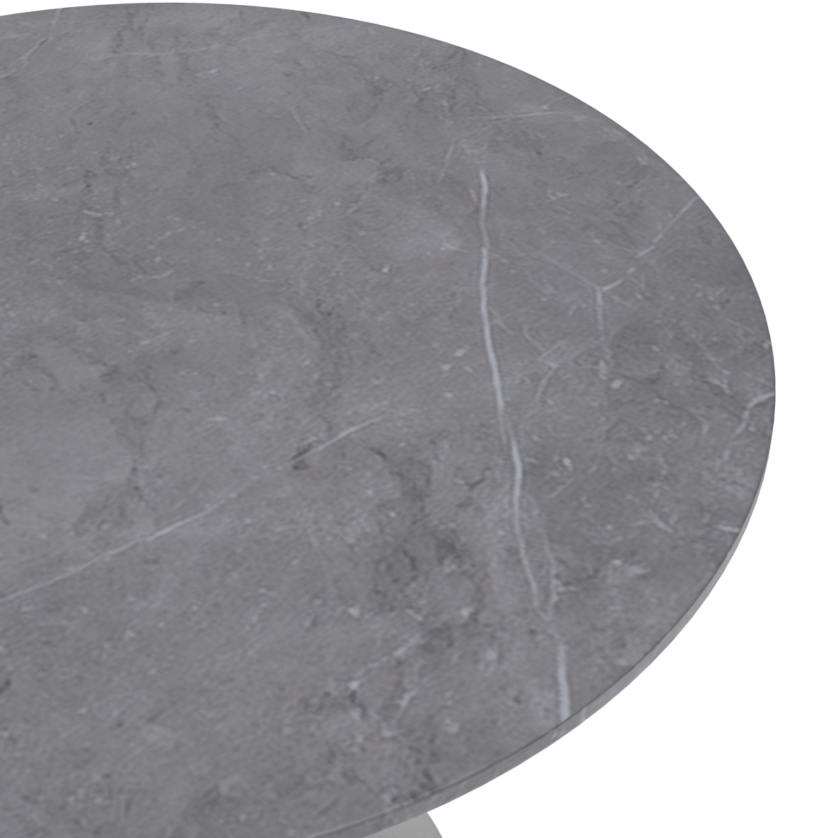 Verve Round Dining Table with MDF/Sintered Stone/Resin Tabletop in Silver Stainless Steel Pedestal Base Sintered Stone 36 Inch Grey Dining Table Leisuremod